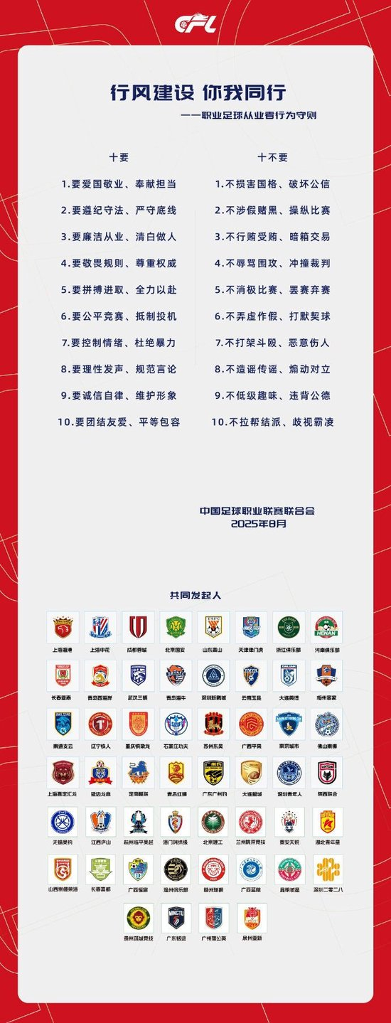 中足联联合俱乐部发布“十要十不要”从业者行为守则 中足联联合俱乐部发布“十要十不要”从业者行为守则
