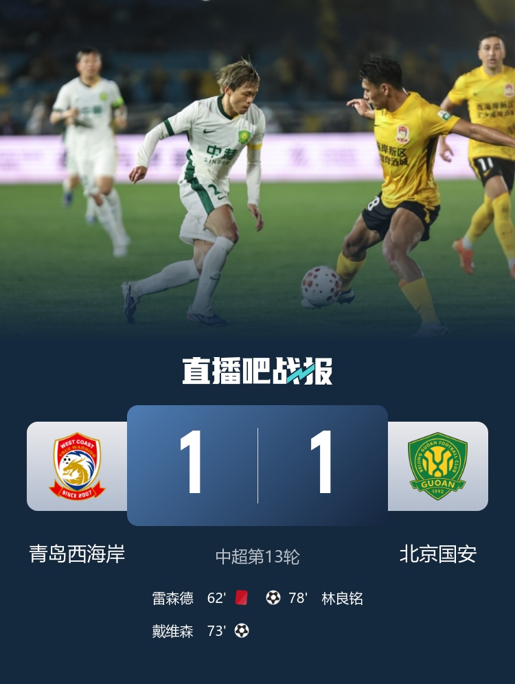 十人西海岸1-1逼平国安 戴维森倒钩破门 林良铭回头望月救主